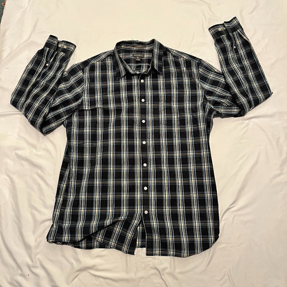 Eddie Bauer Classic Fit Men's Plaid Collared Dress Shirt